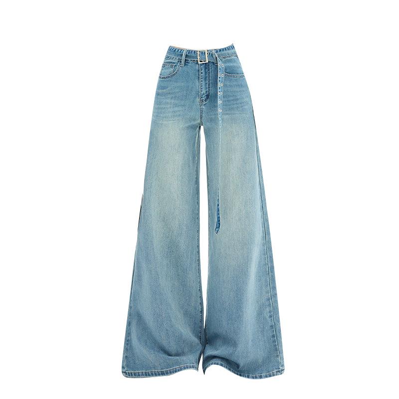 Women's High-Waisted Retro Wide-Leg Jeans, Spring/Autumn Style, Elastic, Loose Fit