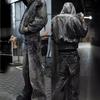 Unisex European American Kalhoty s vysokým pasem Raw Edge Washed Jeans Muži Street Volné Oversized Rovné Široké Džínové kalhoty