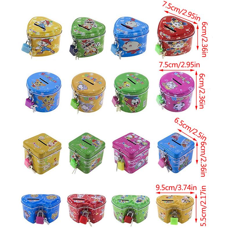 Niedliche Cartoon-Sparschwein aus Metall, quadratisch, Geldmünzen-Spardose, Kinderspielzeug