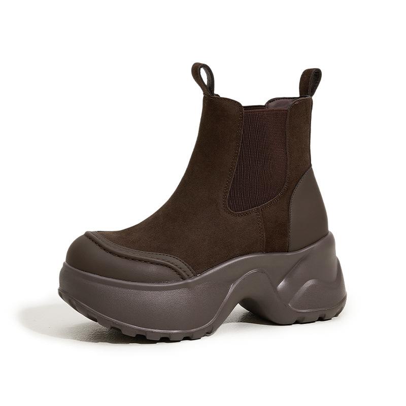 thick-soled cigarette boots women's autumn and winter new versatile medium boots small inner height-increasing short boots