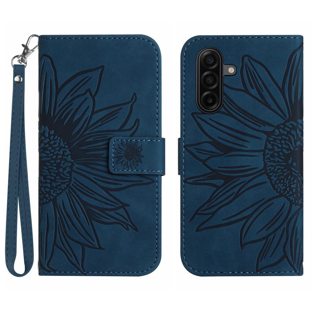 For Samsung Galaxy A57 5G Case Sunflower Imprint Leather Wallet Phone Cover with Wrist Strap