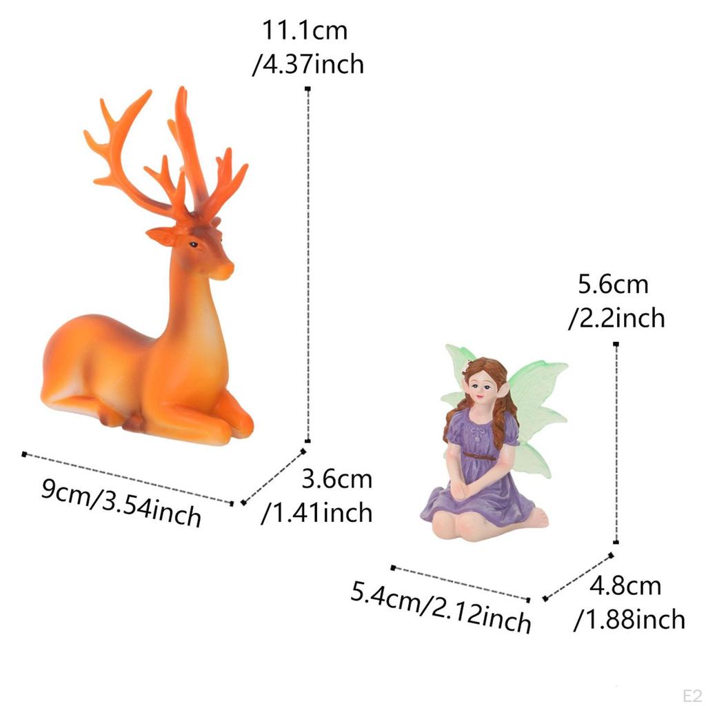 Fairy and Deer Statue Miniature Figurine Resin Figure Decorative Courtyard Gift Terrarium
