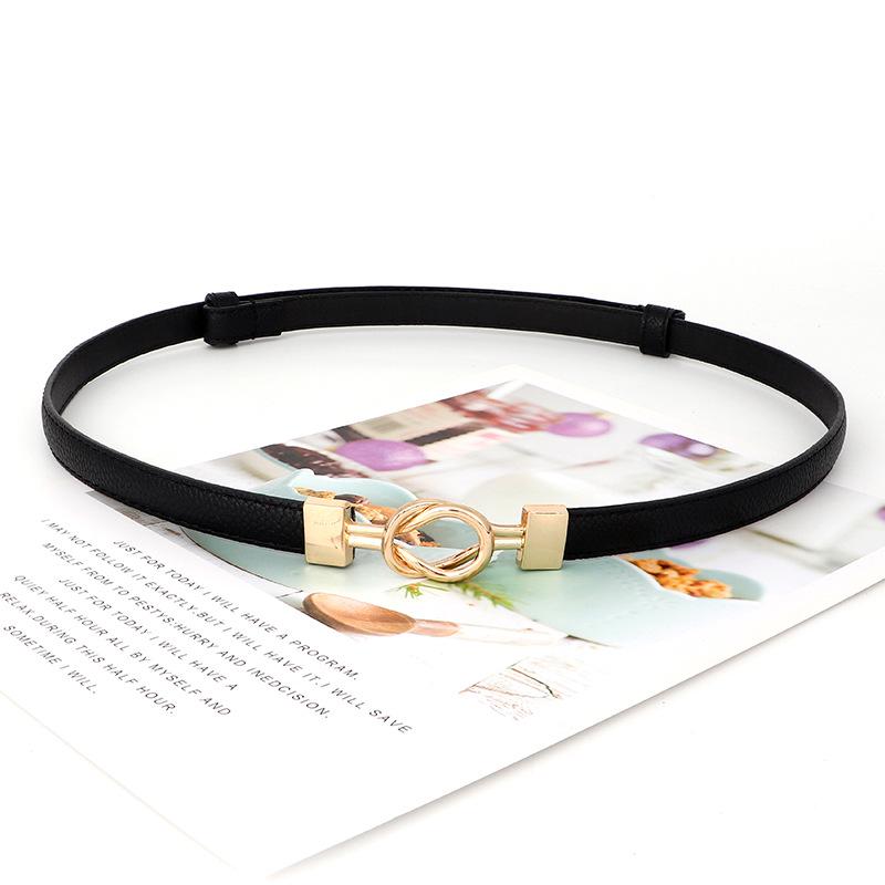 Women's Leather Decorative Buckle Pull-Through Waistband Belt for Skirts and Suits - Punch-Free Design.