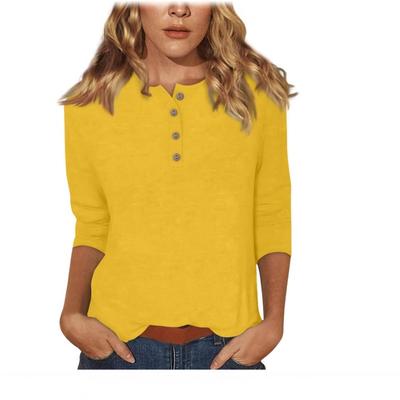 Rotes Henley-Shirt mit halber Knopfleiste, Dreiviertelärm, Baumwollmischung für Damen