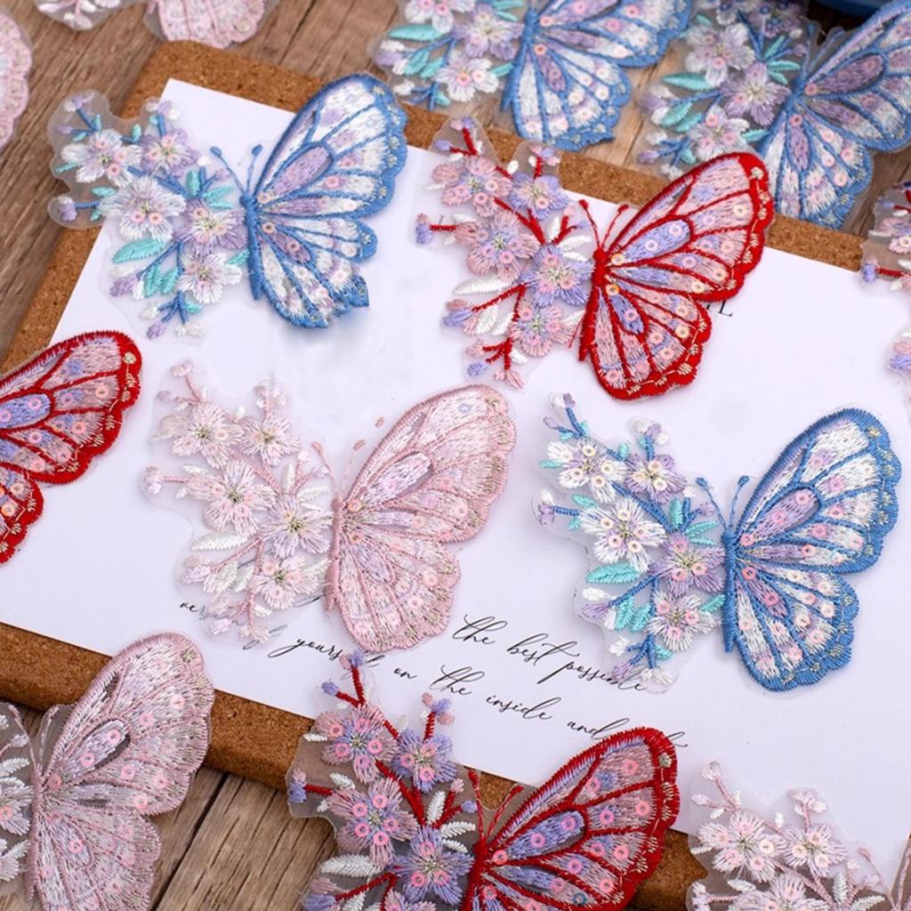 1Pcs Colourful Embroidered Butterfly Tulle Lace Trim PatchRepair DlY Hairpin Headdress Garme Sewing Decoration