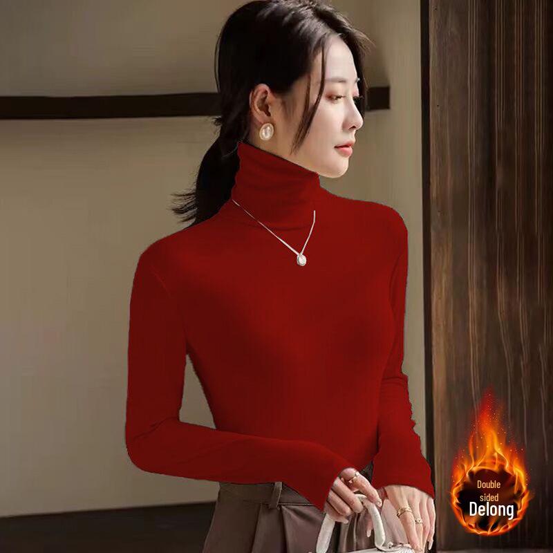 

Жіночий велюровий топ з флісовою підкладкою, з високим коміром, довгим рукавом, приталеного крою, для осені/зими 3XL (150-170 jin)