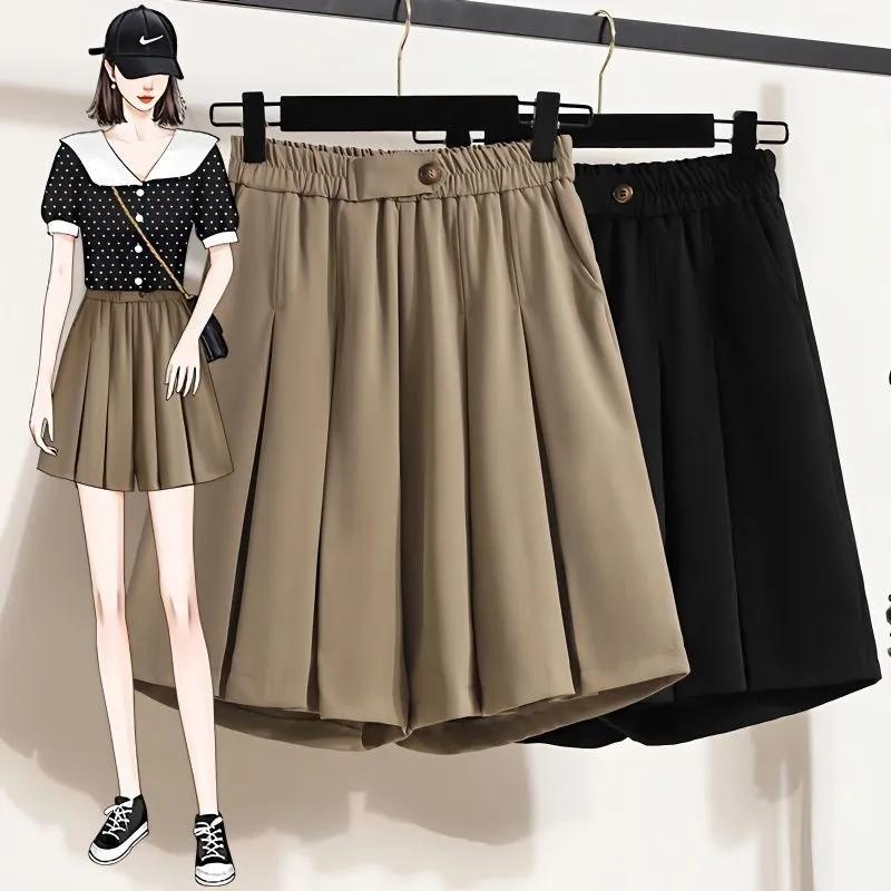 Women's Plus Size Summer Flattering Pants Skirt High-Waisted Loose Wide-Leg Outerwear Blazer Shorts