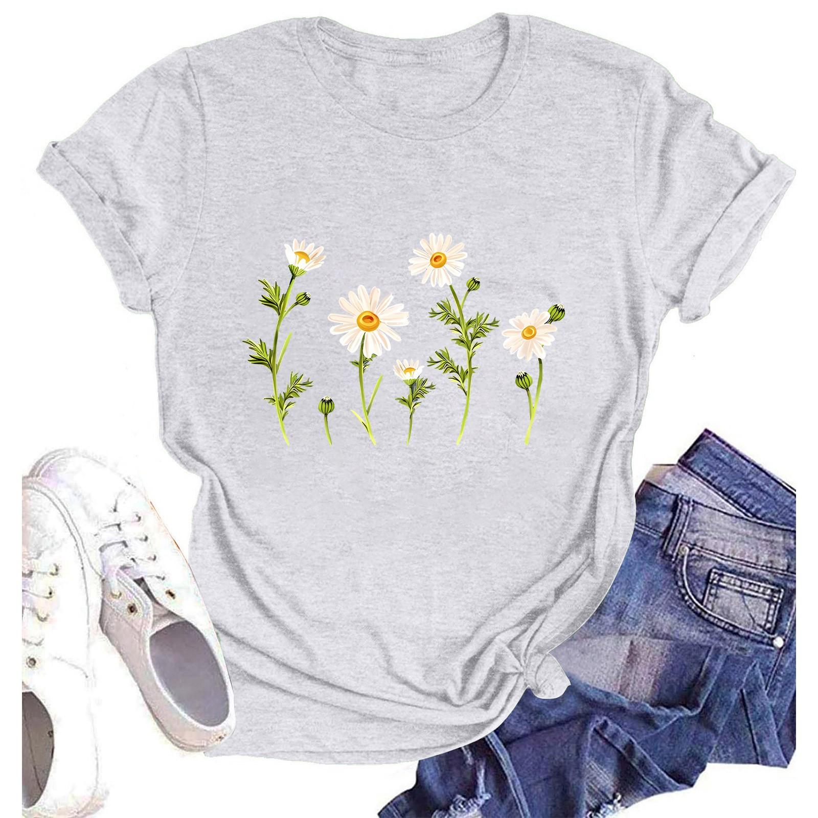 

Женская модная повседневная летняя удобная блузка с круглым вырезом и коротким рукавом с принтом XXL белый