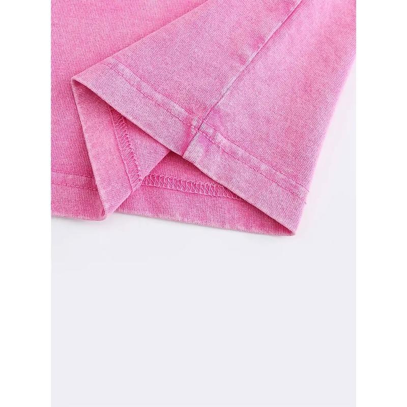 Men's Washed Solid Color T-shirt with Printed Patterns - Loose and Trendy Oversized Version, Retro and Vintage Style, Versatile and Casual