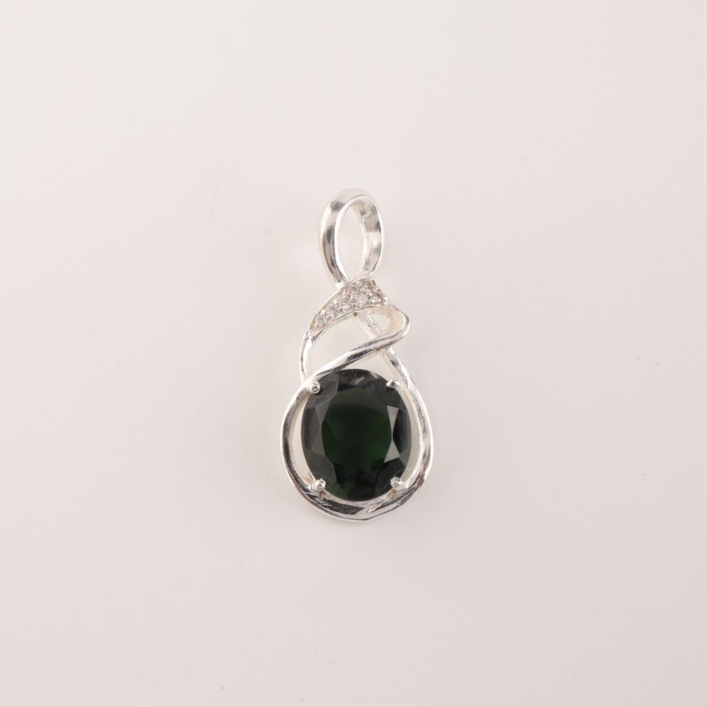 Green Tourmaline Gemstone 925 Sterling Silver Jewelry Zircon Chain Pendant1.22" CZP-13-4
