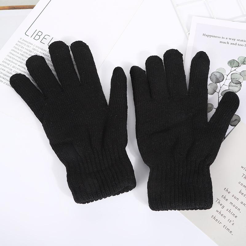 Winter warm knitted gloves outdoor cycling cold-proof couple wool plush finger non-slip gloves