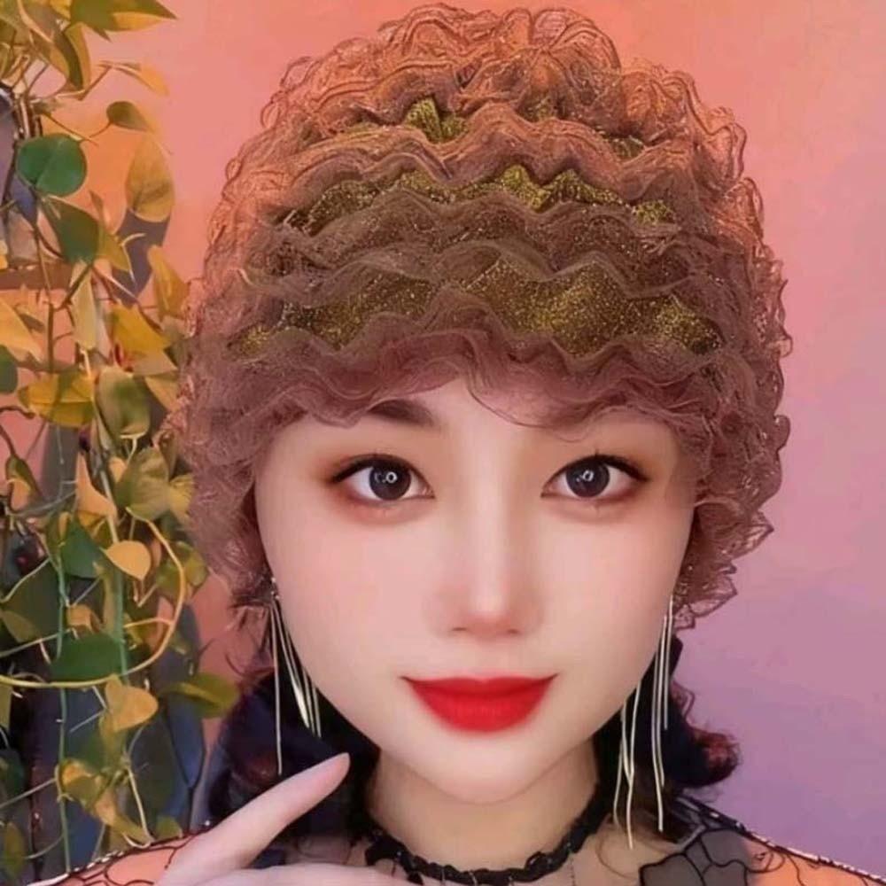 Soft Elastic Curly Hair Hat Breathable Mesh Lace Pullover Cap Beauty Lace Curling Hat  for Mom