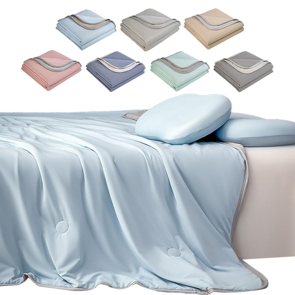 Cold Feeling Quilt Solid Color Lightweight Cooling Quilts Multi-Function Breathable Bedroom Blanket for Home Office