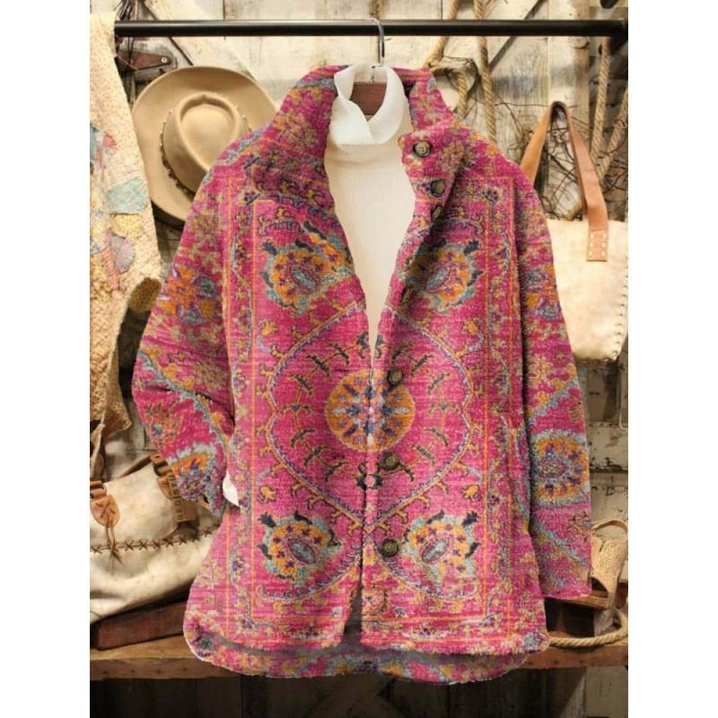 Womens Stand-Up Collar Fleece Sweatshirt With 3D Digital Floral Print Casual Long Sleeve Top Fall 2025