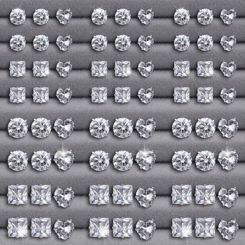 48/72Pcs Exquisite Shiny Round Square Stud Earrings Shiny Zircon Inlaid Earrings Set Party Wedding Engagement Anniversary Gifts
