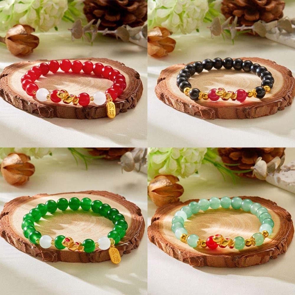 

Elastic Zodiac Snake Bracelet Chinese Style Fortune Bracelet Personality Beaded Bracelets Couple чёрный