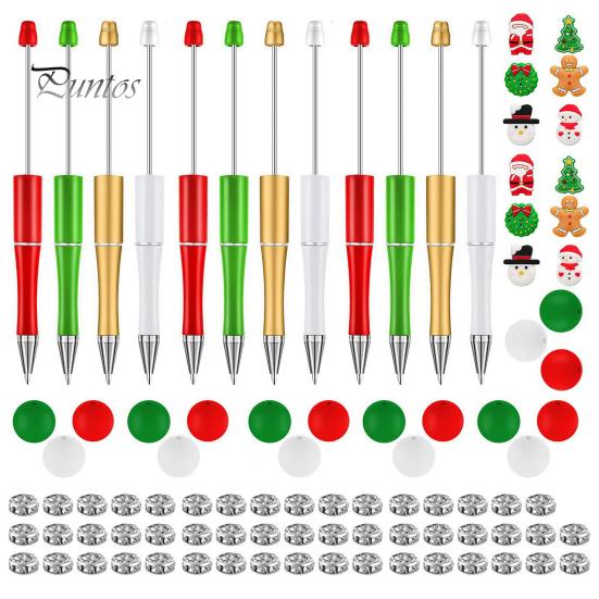 

1 компл. Рождественская шариковая ручка с разноцветными силиконовыми бусинами, снеговик, Санта-дерево, подвеска, сделай сам, пластиковая ручка с бисером, праздничный подарок