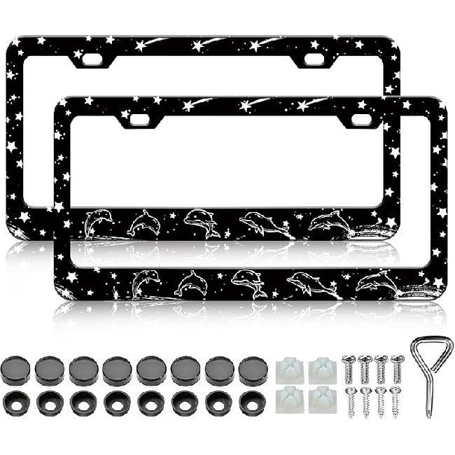 Bat License Plate Frames- 2 Pack Spider Web Goth Gothic Aluminum Metal License Plate Holder Covers Car Accessory, Rust-Proof Waterproof Car