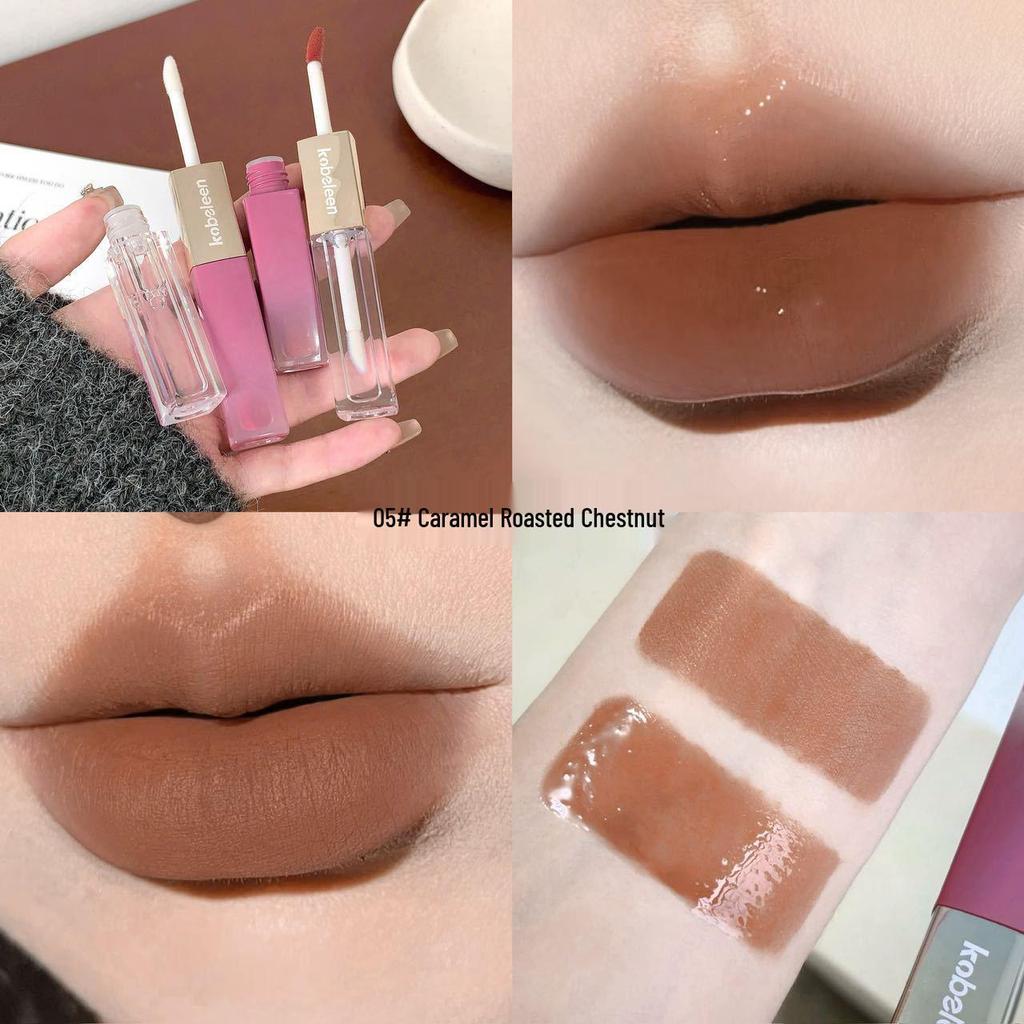 Kobeleen Double-Ended Long-Lasting Nude Lip Glaze: Natural, Glossy, Plump Finish