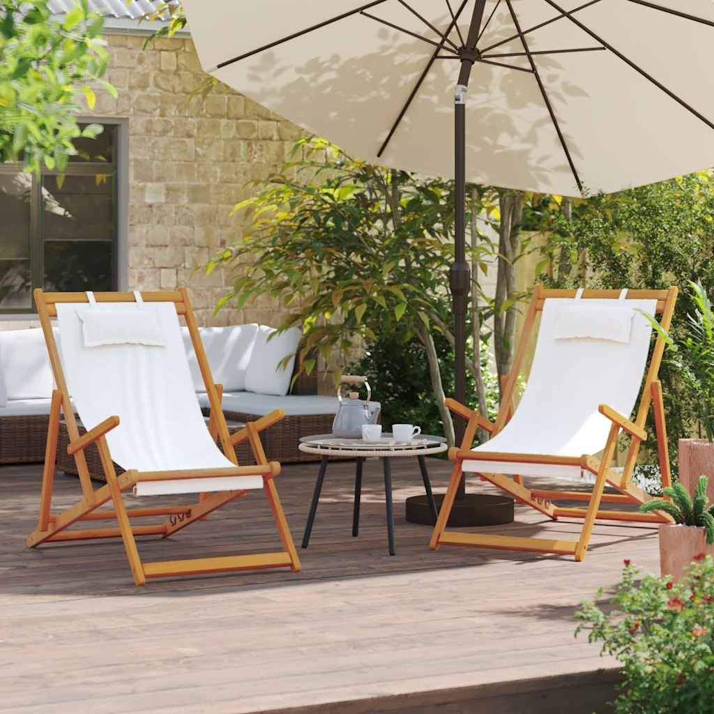 Folding Beach Chairs 2 Pcs Cream Fabric