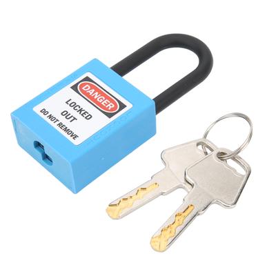 Cadeado de segurança isolado resistente à corrosão de nylon com trava de bloqueio de 38 mm e chave azul