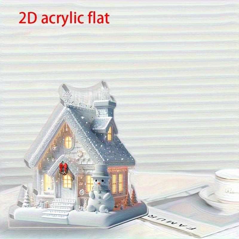 2D Flat Classic Acrylic Snowman House Tabletop Decoration, Snowman, Pine Trees, and Snowflakes, suitable for wall decoration, porch, room, villa, acce