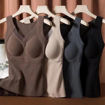 Graphene DE Velvet Heated Vest Elastic Fabric V-Neck Design 3D Seamless Cup Warm Inner Layer Bottoming Tops Autumn Winter Innerwear