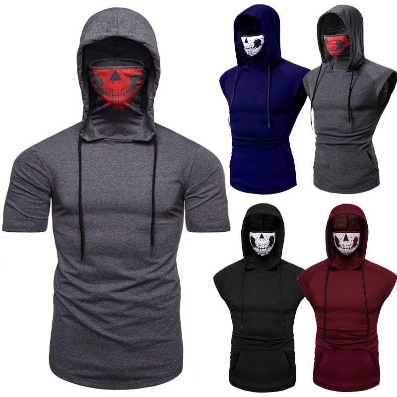 Men Skull Hooded Hoodies T-shirt Tank Tops Vest With Soft Material And Cosplay Style