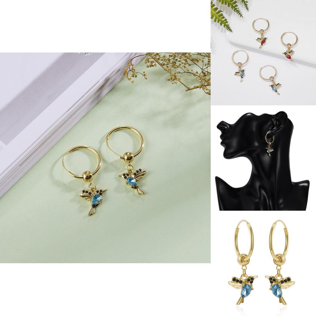 Boucles d'oreilles oiseau Alliage Forage à l'eau Rétro Colibri Créoles Pour Boutiques de cadeaux