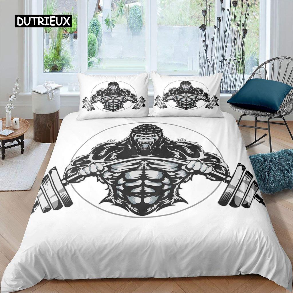 Orangutan Duvet Cover Cute Monkey Bedding Set Polyester Tropical Botanical Animal Print Comforter Cover