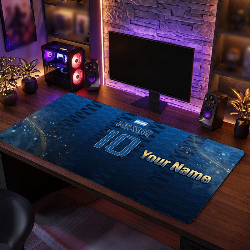 Tappetino per Mouse Grande Personalizzato Lionel Messi, Stampa Testo Nome Personalizzato, Tappetino da Scrivania Antiscivolo con Logo Calcio, Regalo per Gamer