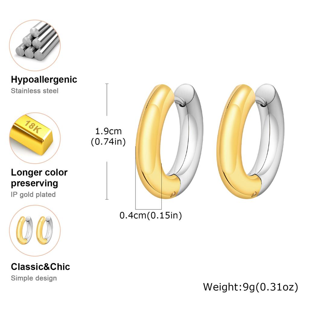 18K Gold Plated Two Tone Earrings for Women, Stainless Steel Earrings, Chunky Thick Dangle Earring Statement Jewelry