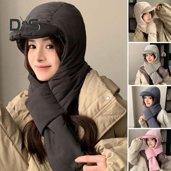 Integrierte Wintermütze und Schal für Damen, dick, warm, gepolstert, winddicht, hohe Elastizität, umfassender Schutz, Outdoor-Reisemütze bei kaltem Wetter