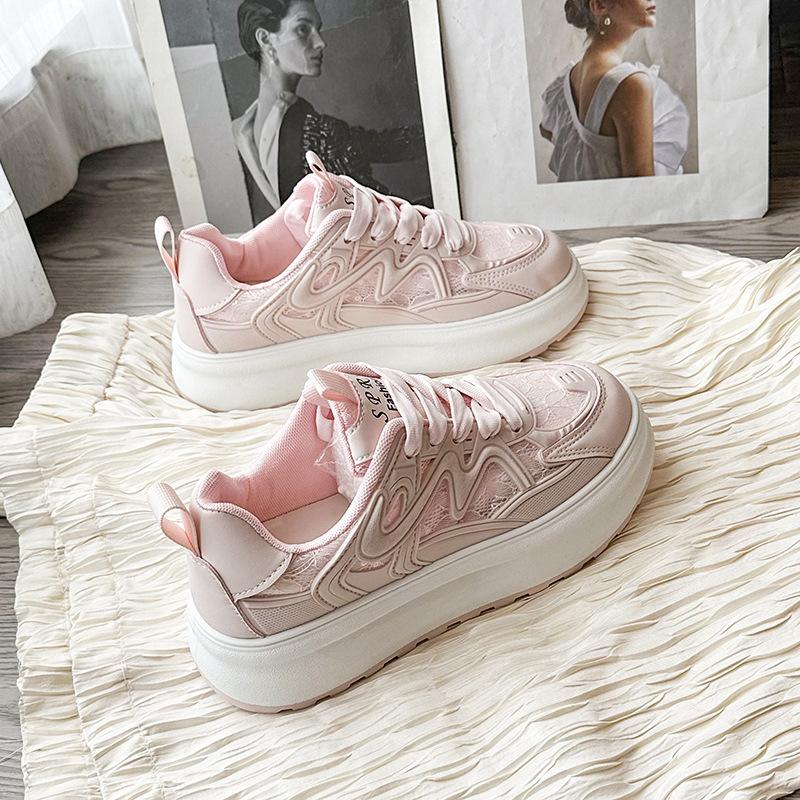 

Internet celebrity white shoes children summer thick-soled breathable mesh shoes spring 2025 new casual sports shoes 35 розовый