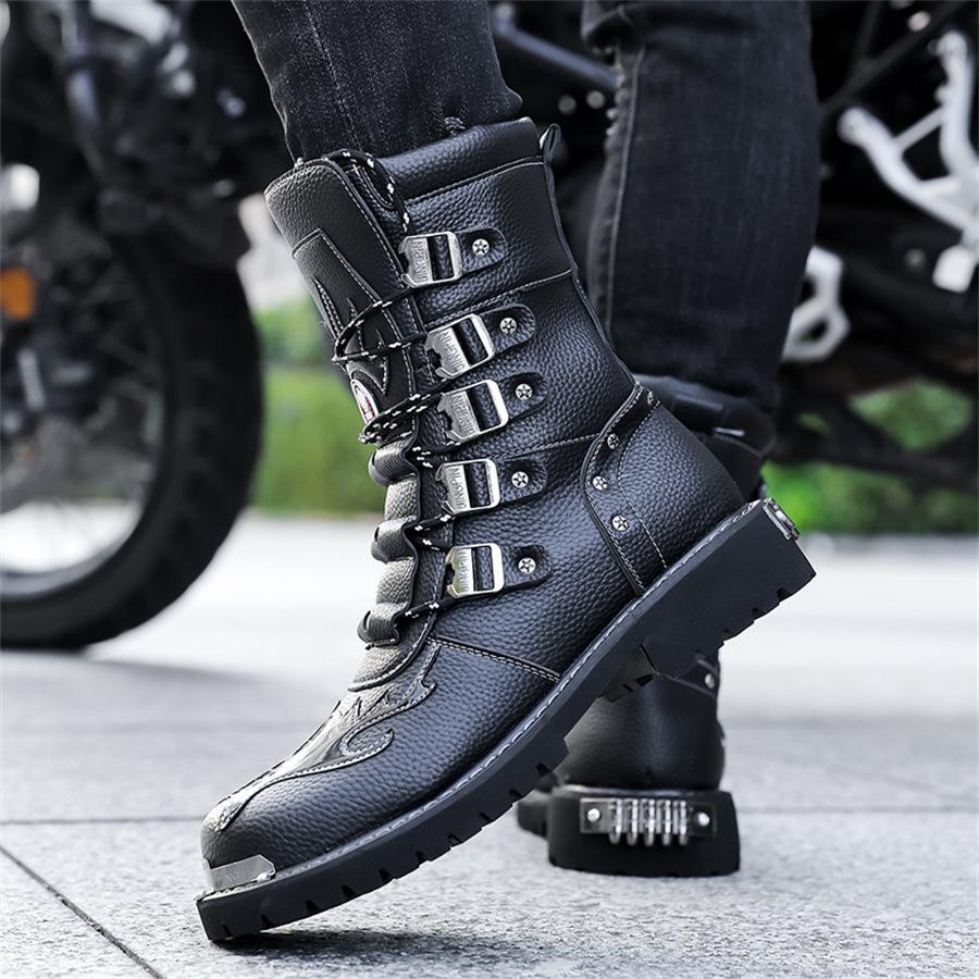 Luxury Brand Men High Top British Style Leather Boots Fashionable Workwear Knight Motorcycle Boots Man Comfort Winter Snow Boots