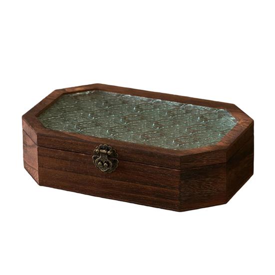 Jewelry Storage Box with Buckle And Flip-Top Lid Case Wood Retro Design Dustproof Organizer for Small Sundries