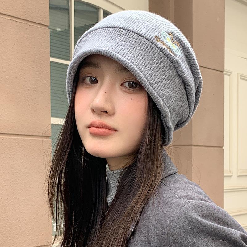 Korean Hat Women's Big Head Wool Knitted Hat Versatile Face Showing Small Pile of Hats Retro Warm Cold Hat