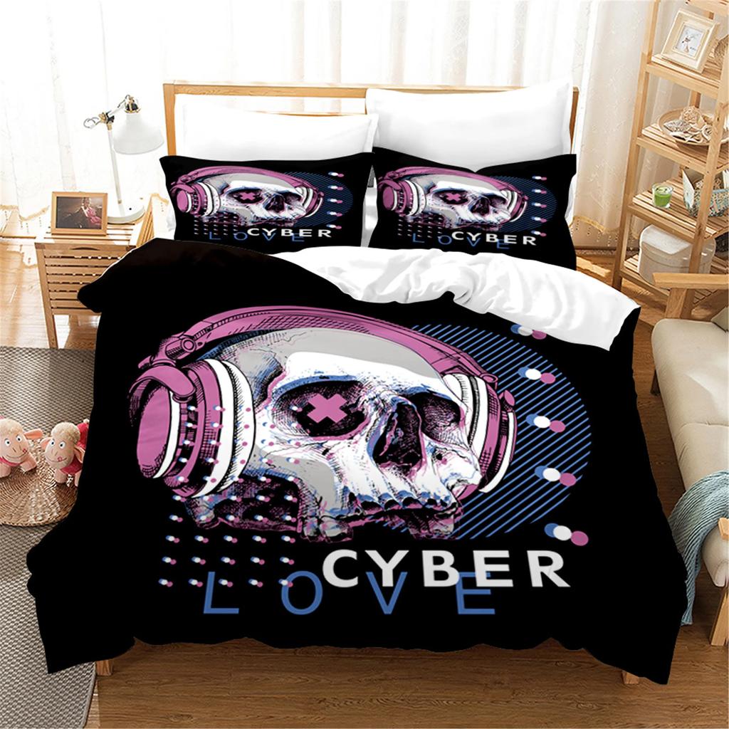 3D Printed Skull Bedding Set Pillowcase Cyber Love Duvet Cover Double Twin Full Queen King Adult Kids Bedclothes Quilt Cover