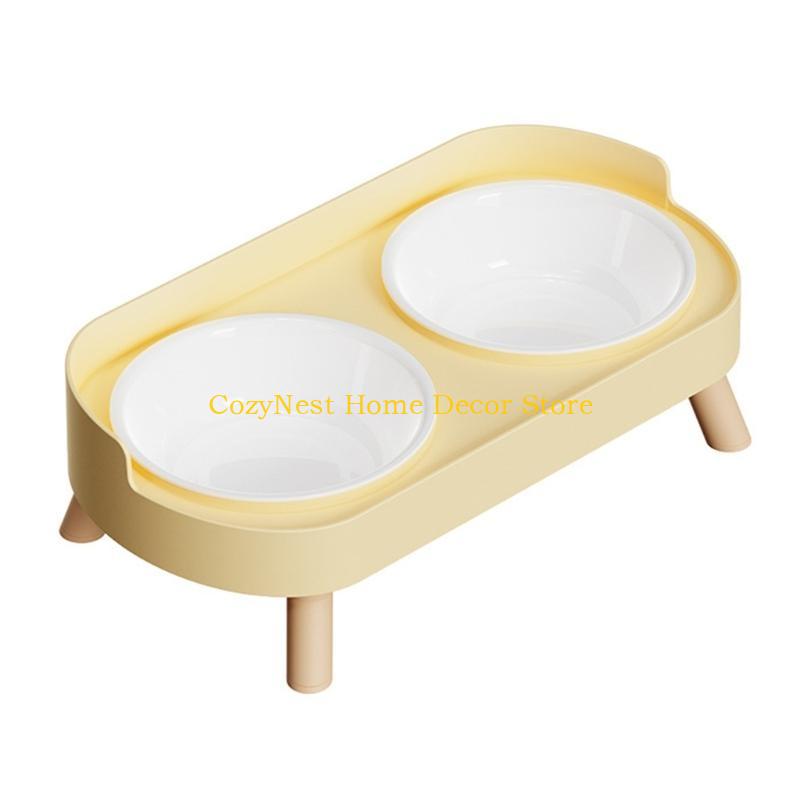 

92MF Ergonomic Height Cats Dog Pet Feeders With Double Bowls Splash Resistant Shield And Stable Base For Floor Protective жовтий