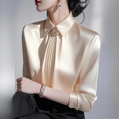 Satin Women's Blouses Korean Office Lady Shirts FASHION Loose Spring/Summer Vintage Clothing Solid Long Sleeve Women Tops