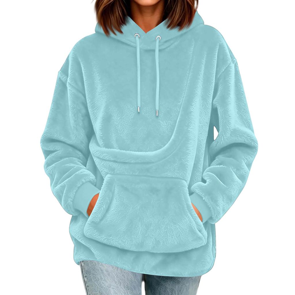 Women's Casual Color Hoodie - Loose Fit Plush Pullover Sweatshirt for Everyday Wear