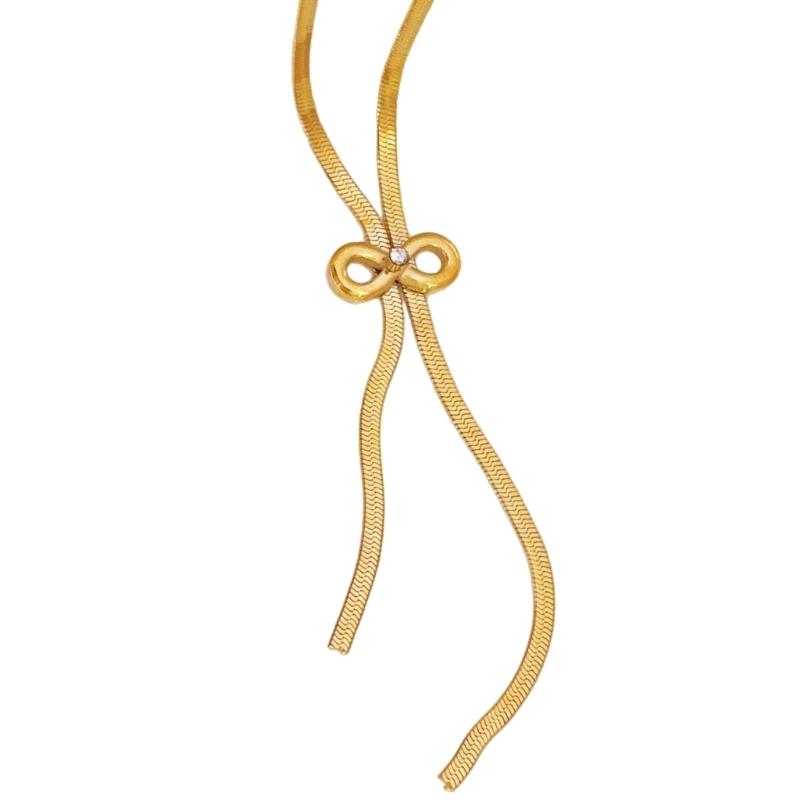 

Stainless Steel Bowknot And Tassels Chain Necklace Elegant Gold Tone Jewelry For Women Party Wedding 1 золотий