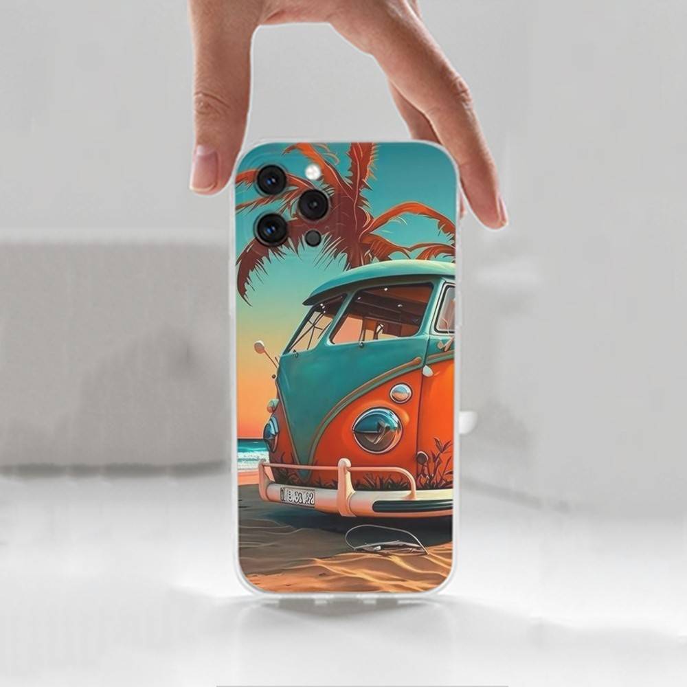 C-Combi Van Surf  Case For iPhone Max,13,XR,SE,12,15,Pro,17,Plus,11,14,16,X,XS,Mini Transparent Soft Cover