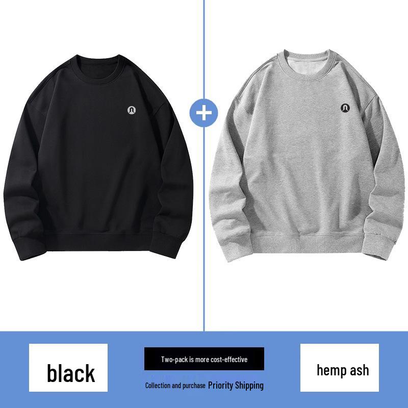 Lulu Men's Plus Velvet Round Neck Hoodie 2025 Autumn/Winter, Long Sleeve Couple Style Pullover.