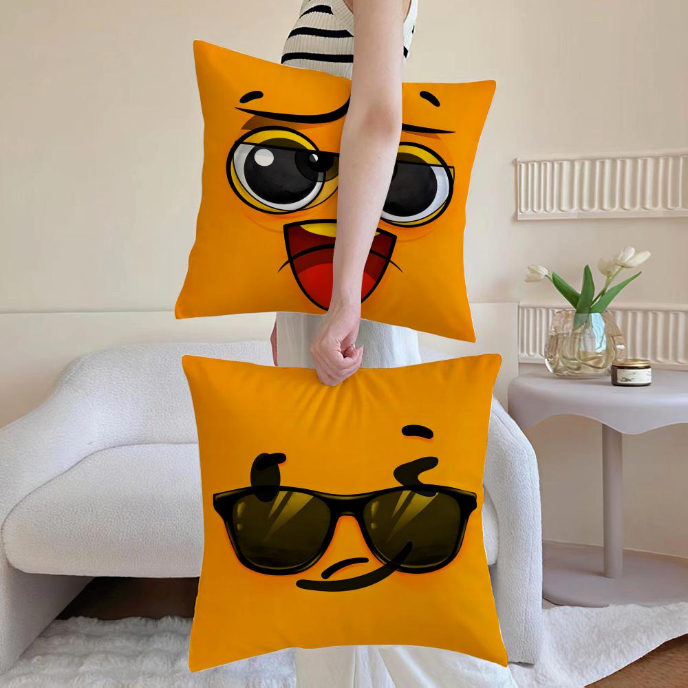 Cute Emotional Expressions Cushion Cover Anti-dustmite Pillowcase Invisible Zipper Silky Short Plush Sofa Cushion Cover