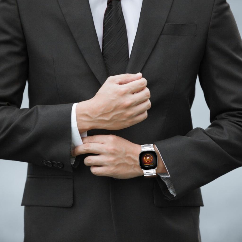 For Fitbit Versa 4/Sense 2 Watch Strap Stainless Steel 3-Bead Smart Band Strap Replacement