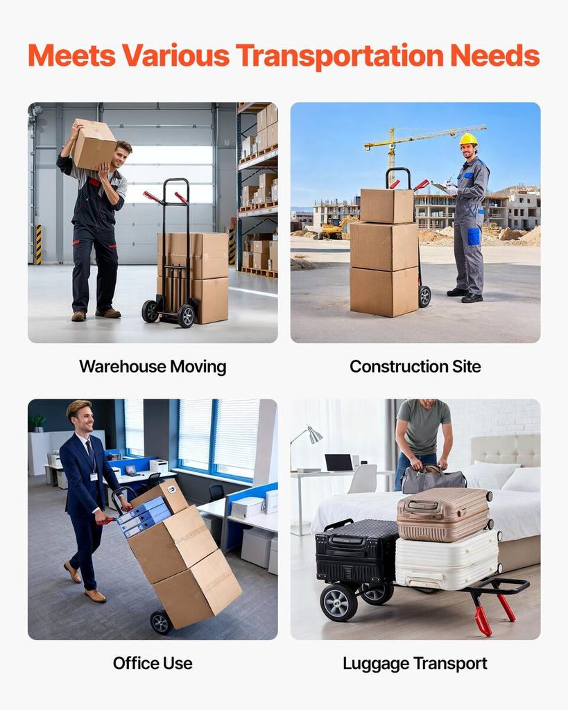 Hand Truck, 272 Kg Load Capacity, Heavy-Duty Hand Truck Dolly with Wheels & Telescoping Handle, Portable Trolley Dolly with Tie-down Strap for Moving