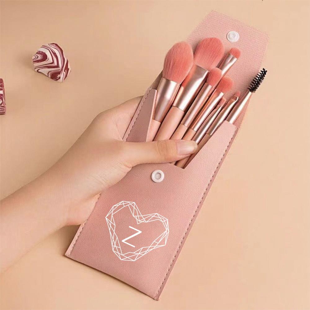 8Pcs Pink Makeup Brushes Set Soft Synthetic Hair Professional With Portable Case For Travel & Daily Use Diamond Pattern