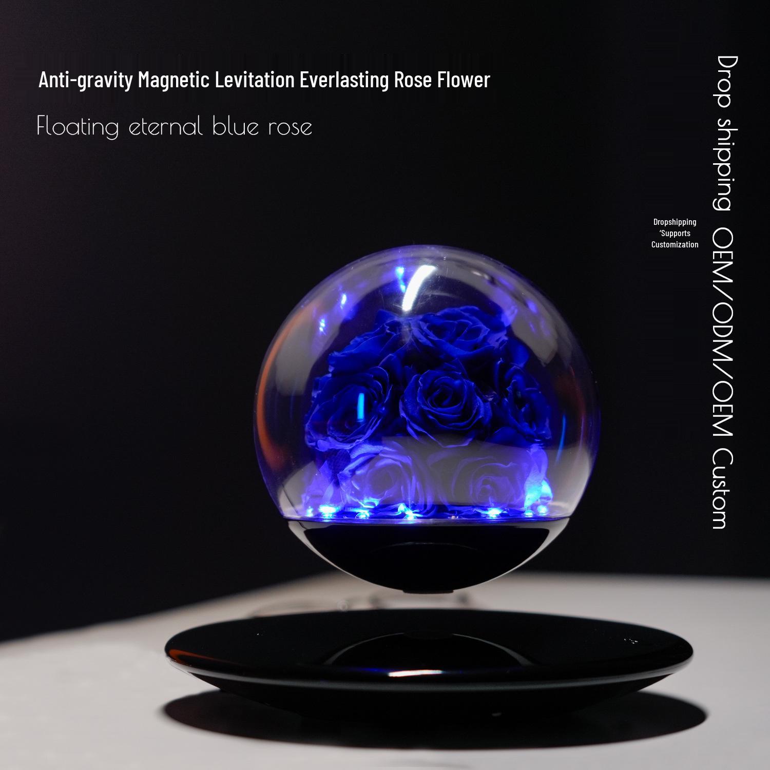 Luxury Magnetic Levitation Blue Rose: Eternal Qixi Festival Valentine s Gift Ornament Magnetic Levitation