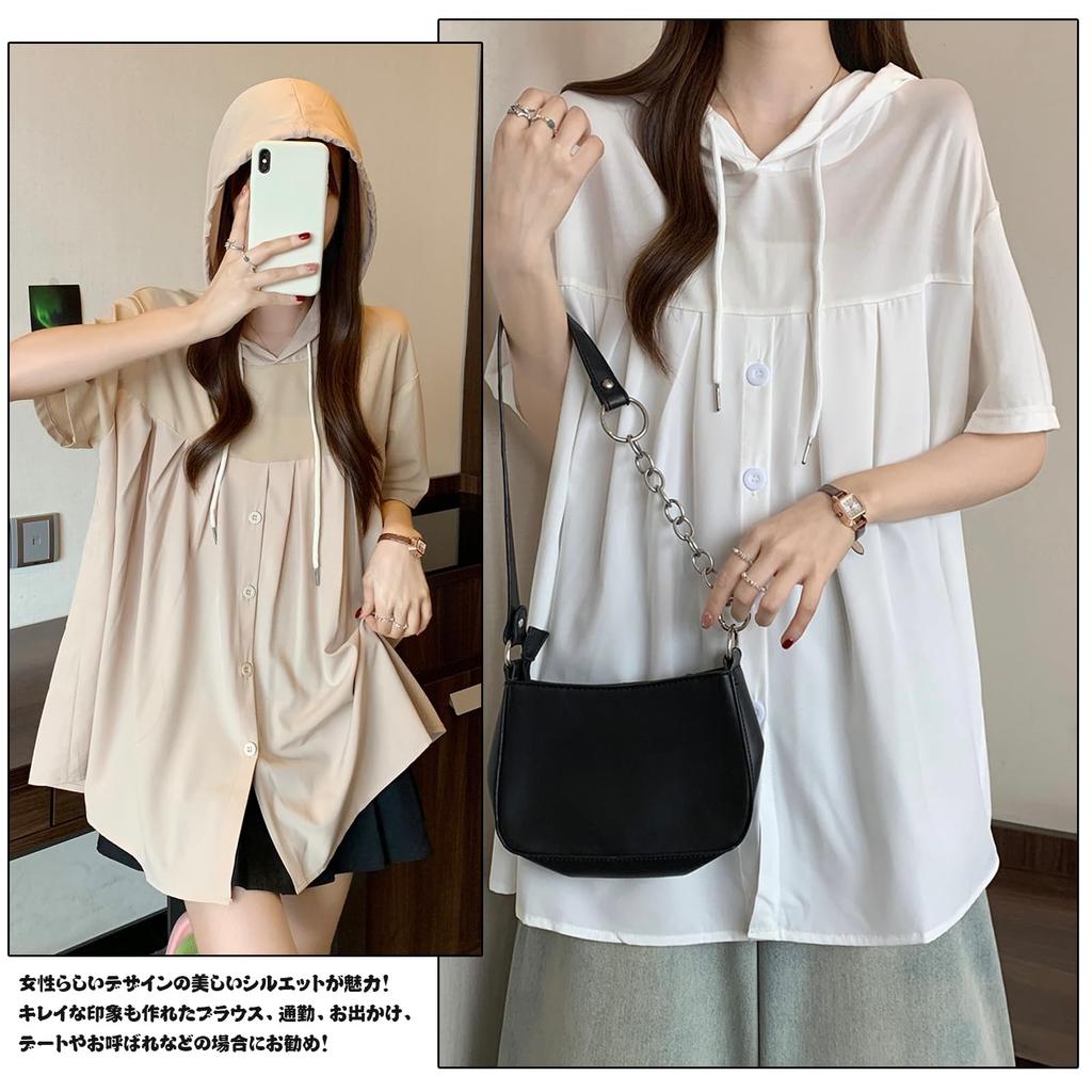 JoccKorr Short Sleeve Hooded Cute and Features a Contrast Fits Your Loose Plus Sizes Solid Perfect for Everyday Women's Blouse, Stylish, Color,